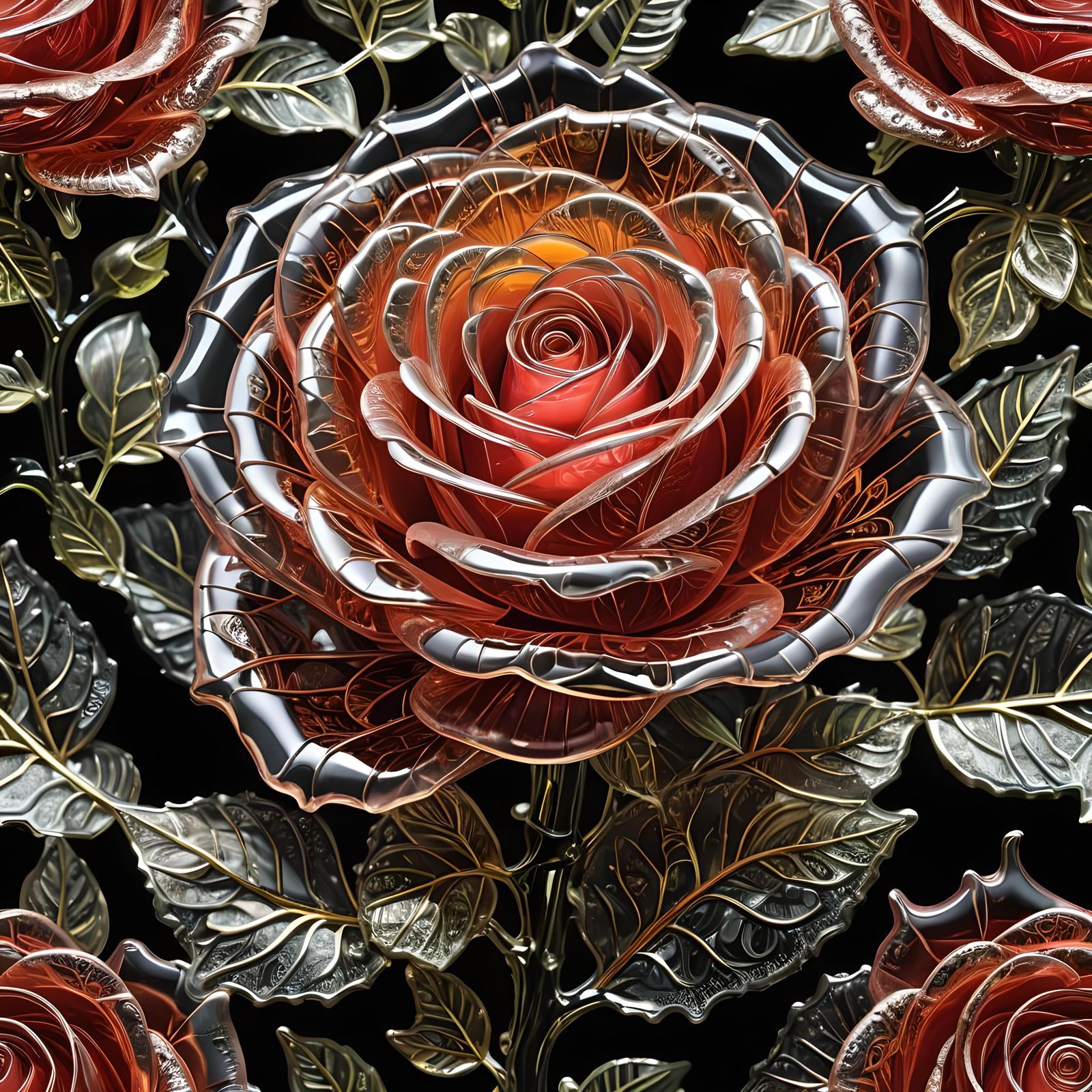 Intricate Glass Rose Sculpture in Realism Style