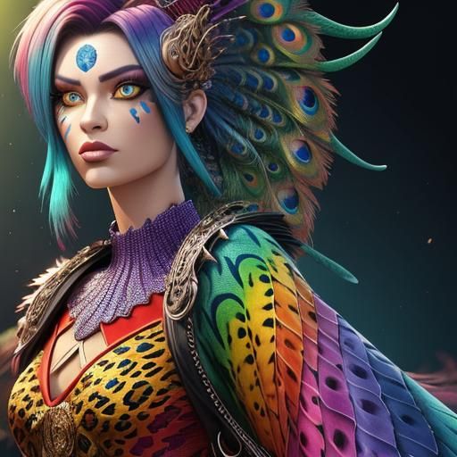 Woman with Rainbow Scales in 3D Digital Art
