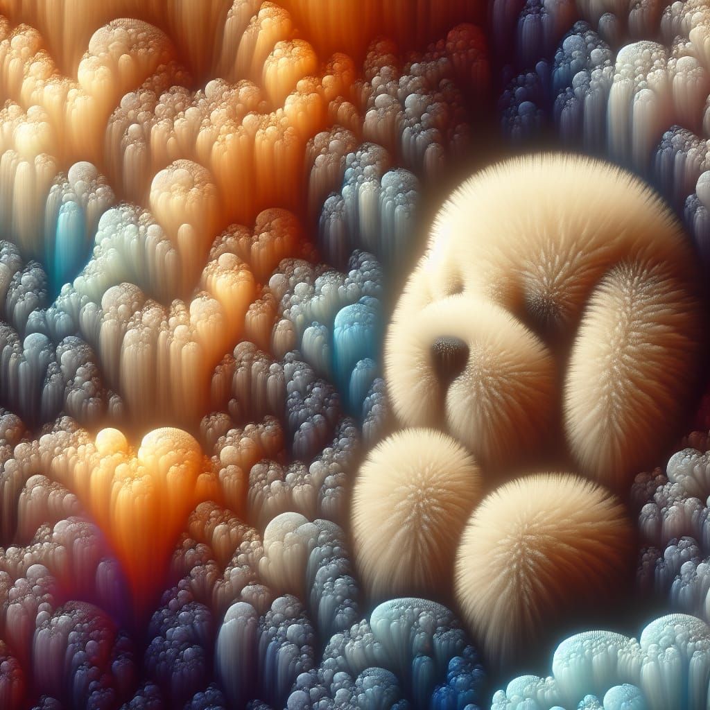 Surreal Melancholy Scene with Plush Entities and Shadows