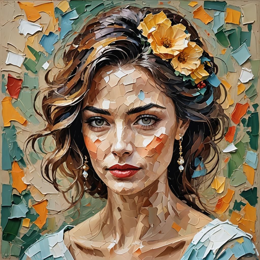 Beautiful Woman Portrait in Impasto Style