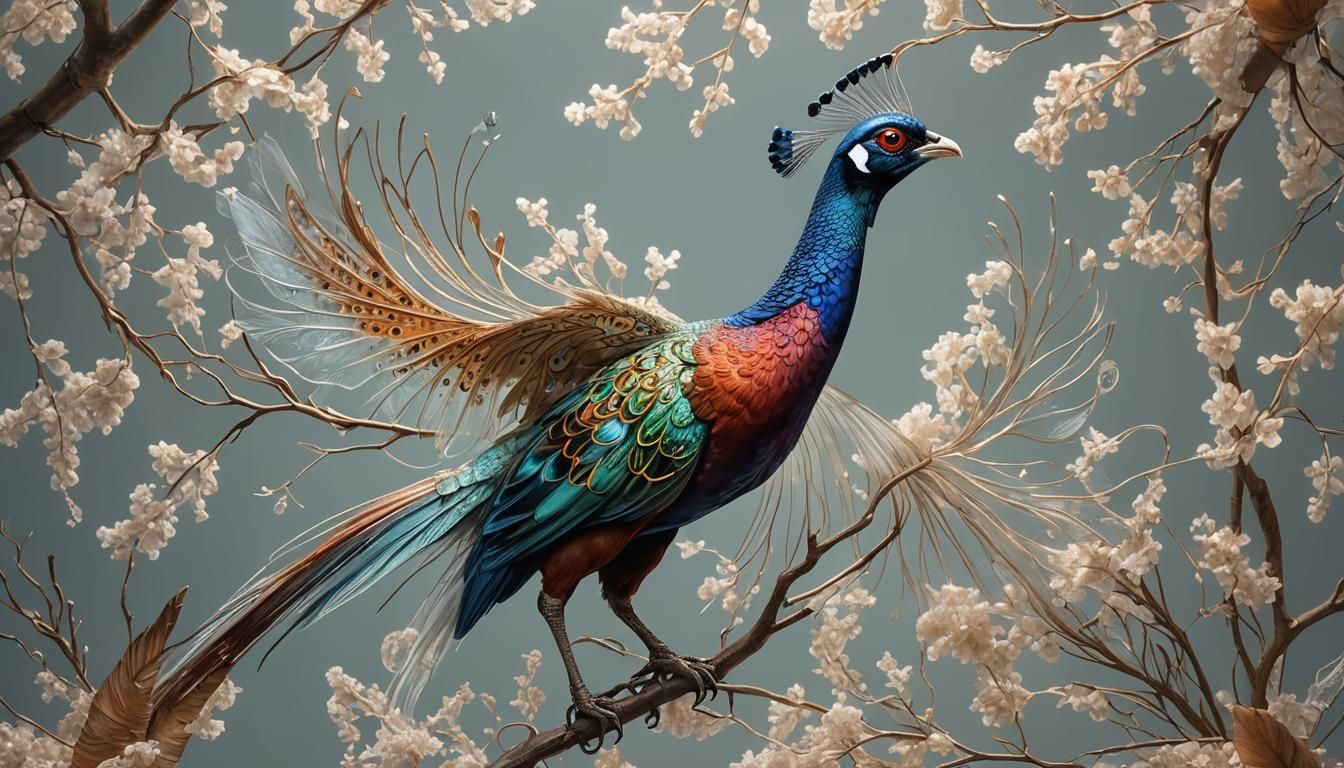 Surreal Luminous Pheasant in Enchanted Forest