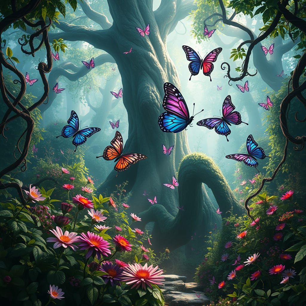 Enchanted Garden of Iridescent Butterflies in Vibrant Colors