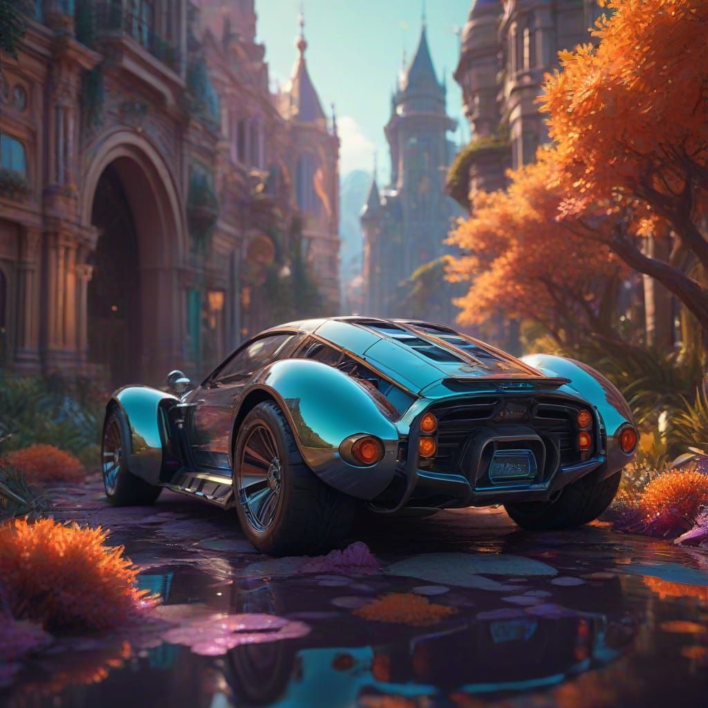 Vibrant Sci-Fi Wildlife in Coral Reef, Inspired by Syd Mead