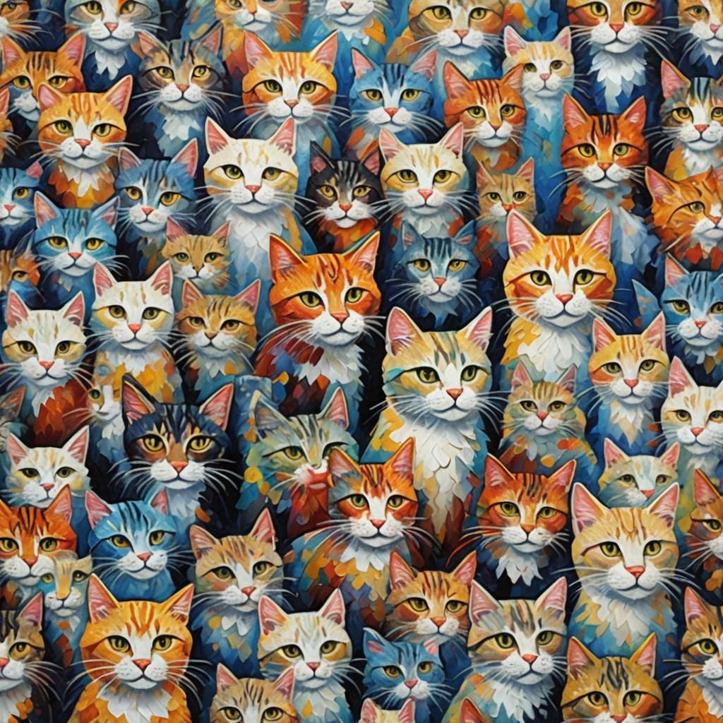 Colorful Cats in Neo-Impressionist Oil Painting
