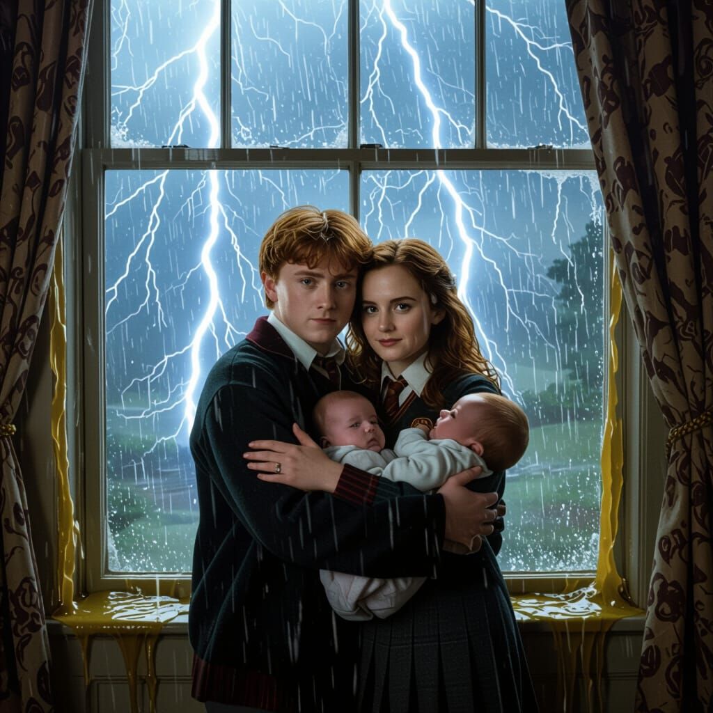 Weasley Family Embrace in a Surreal Film Still