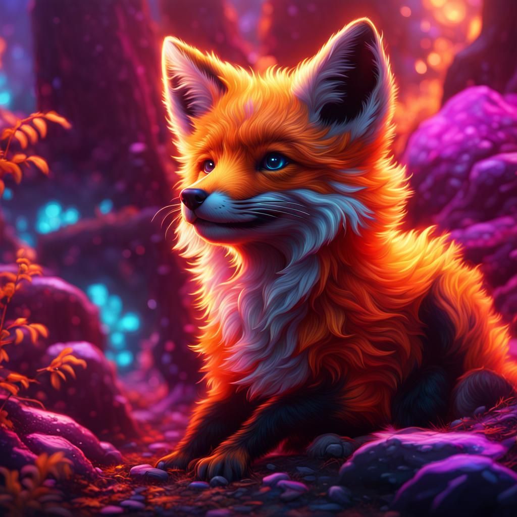 Neon Fox Pup: Detailed Fantasy Concept Art