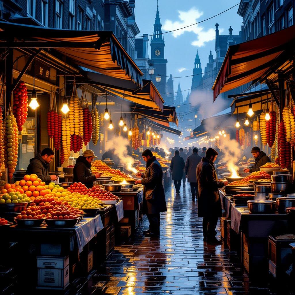 Dutch Golden Age Marketplace at Dusk