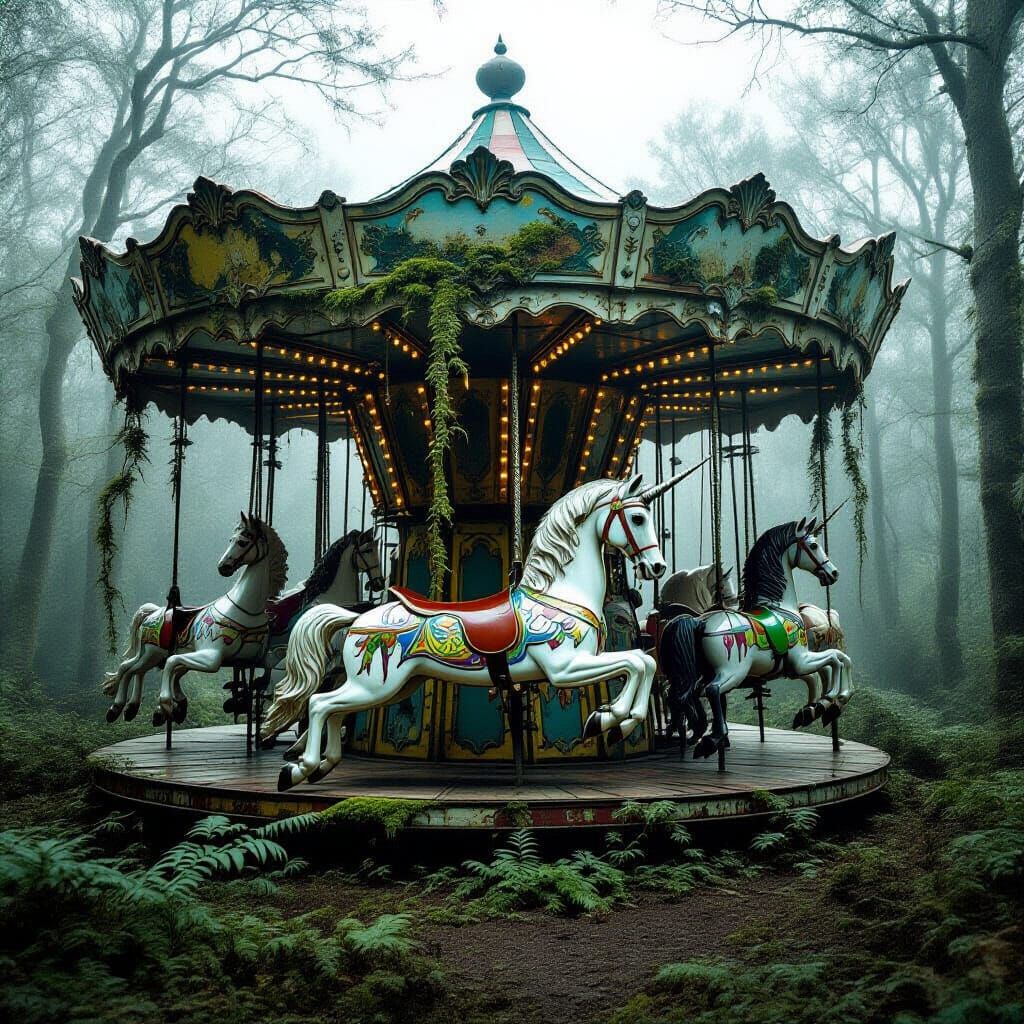 Overgrown Carousel in Ethereal Forest Light