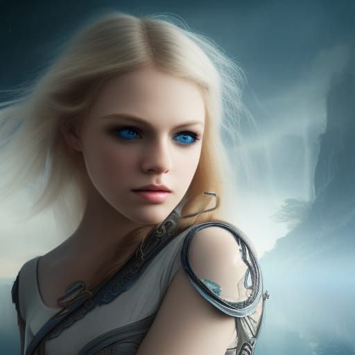 Blonde Girl with Blue Eyes: Digital Matte Painting