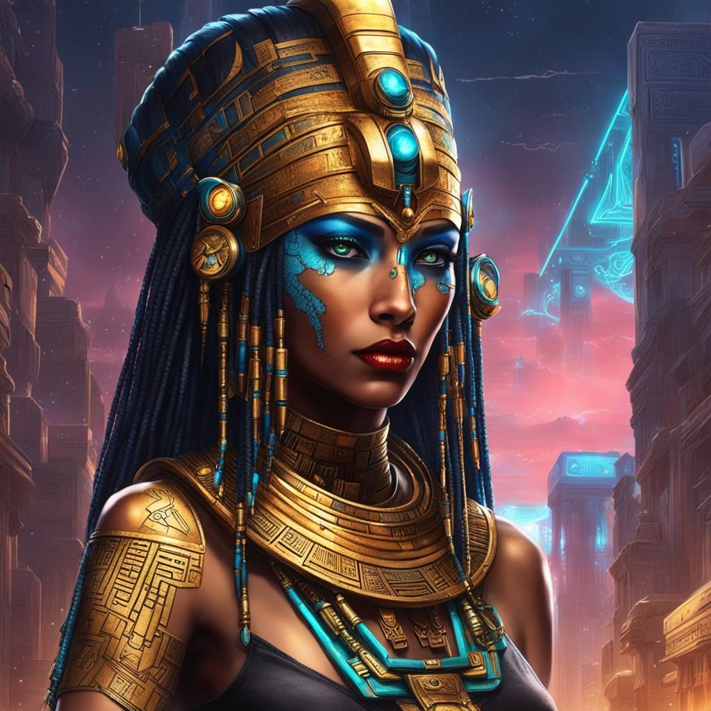 Cyberpunk Egyptian Goddess Neith Art