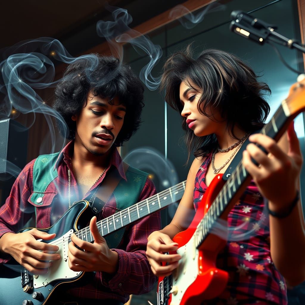 Jimi Hendrix Jam Session with Female Guitarist in Studio