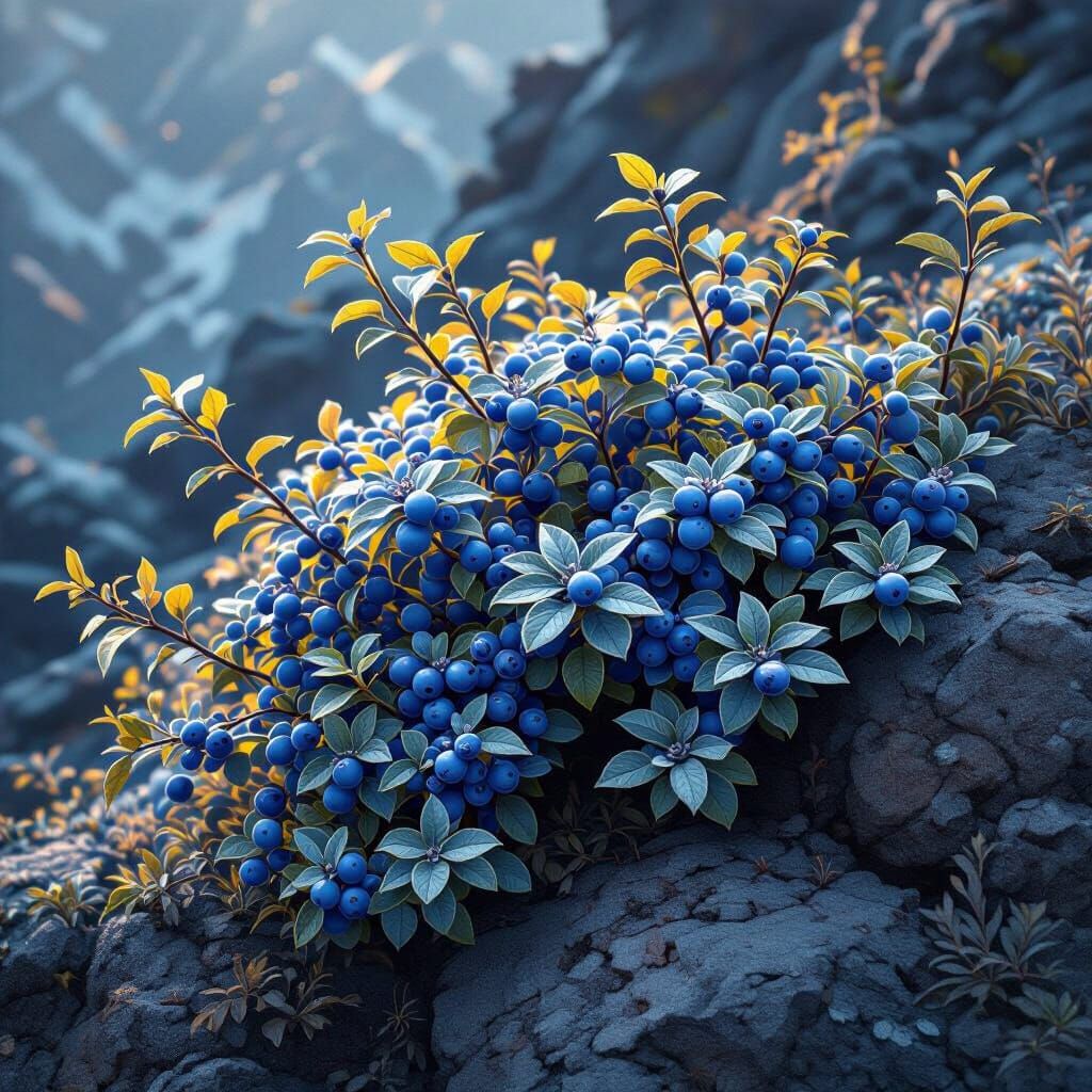 Icy Glacierberry Bush in Dark Fantasy Style