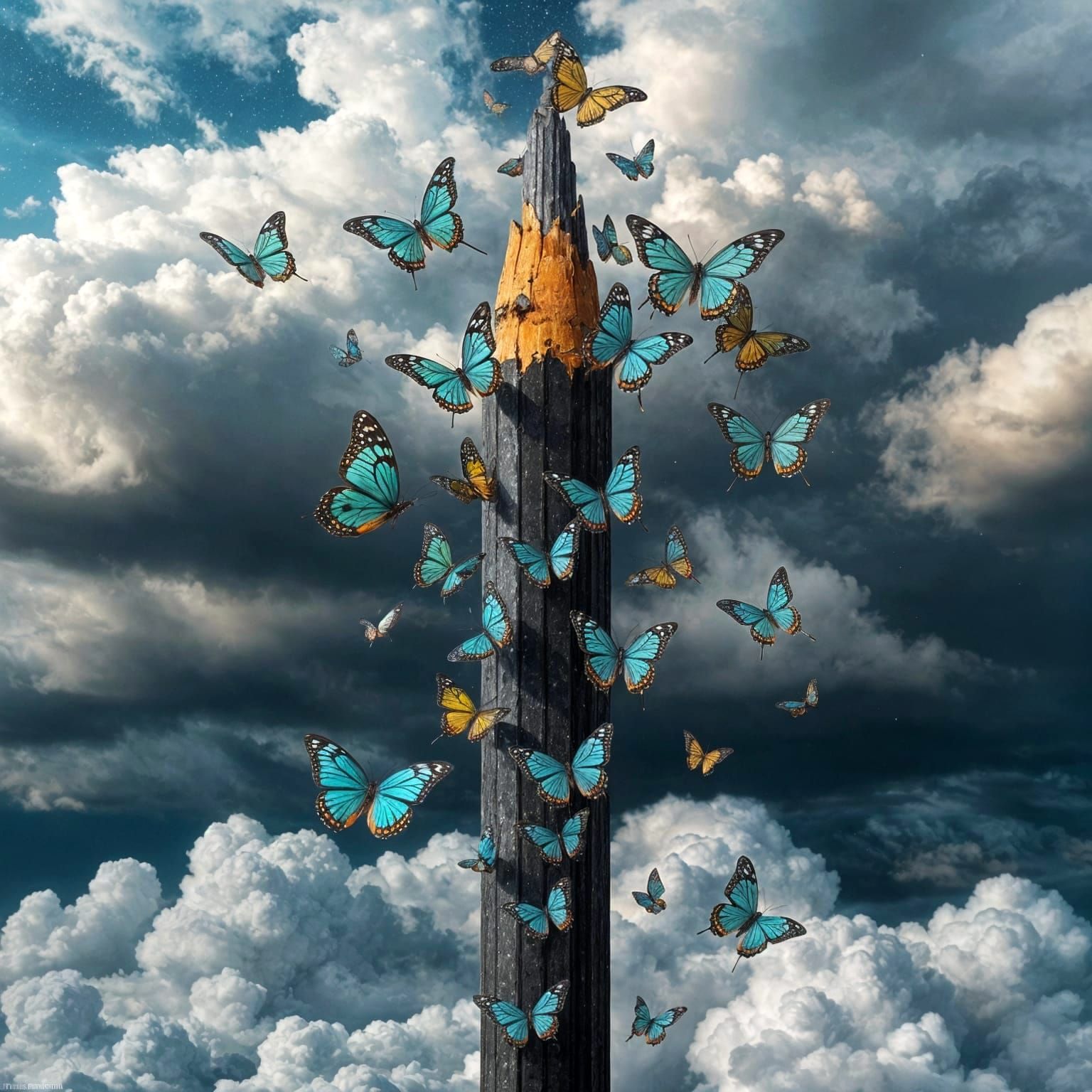 Iridescent Butterflies Emerge From Giant Pencil Piercing Clo...