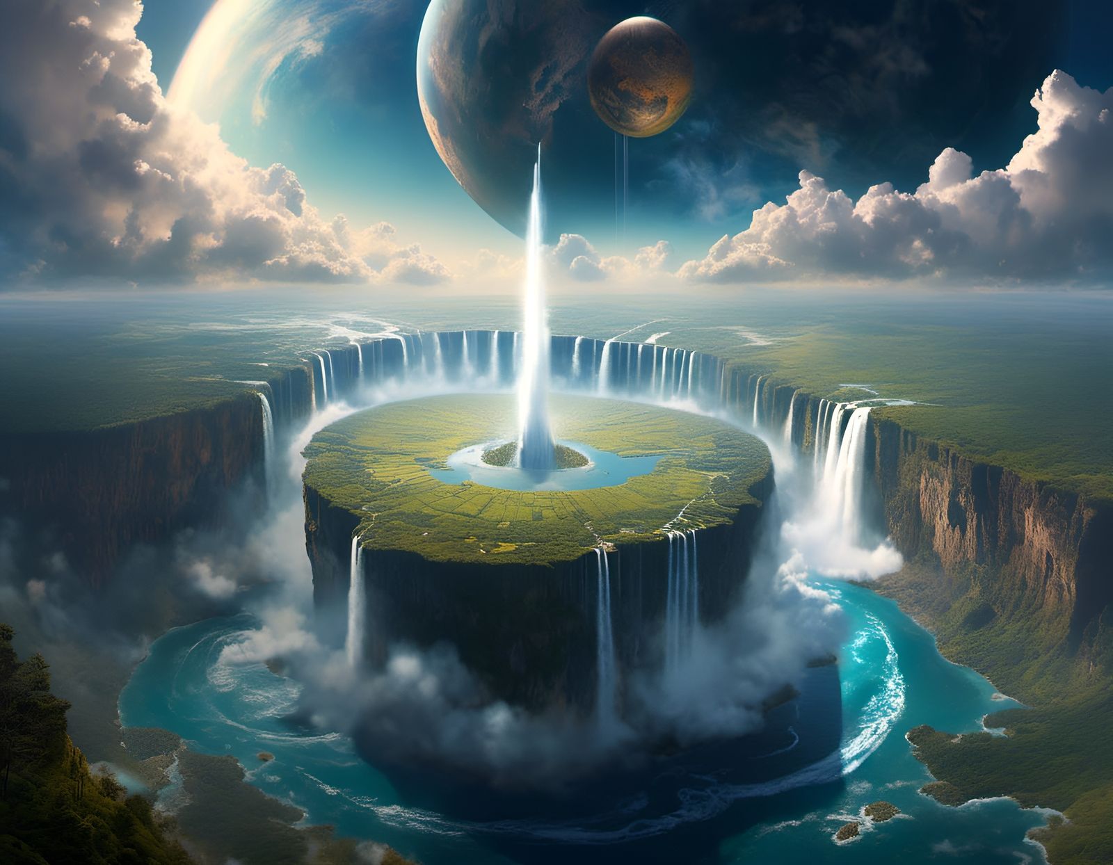 Flat Earth's Edge: Waterfall to Space in Fantasy Art