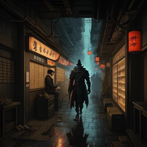 Cyberpunk Cityscape in Ukiyo-e Style