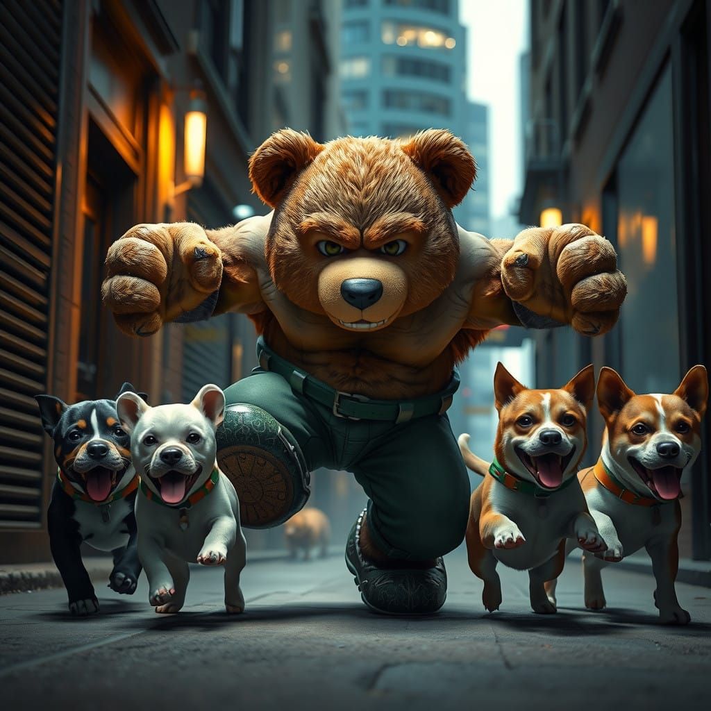 Hulk Teddy Bear Saves Adorable Dogs in Dynamic Anime-Inspire...