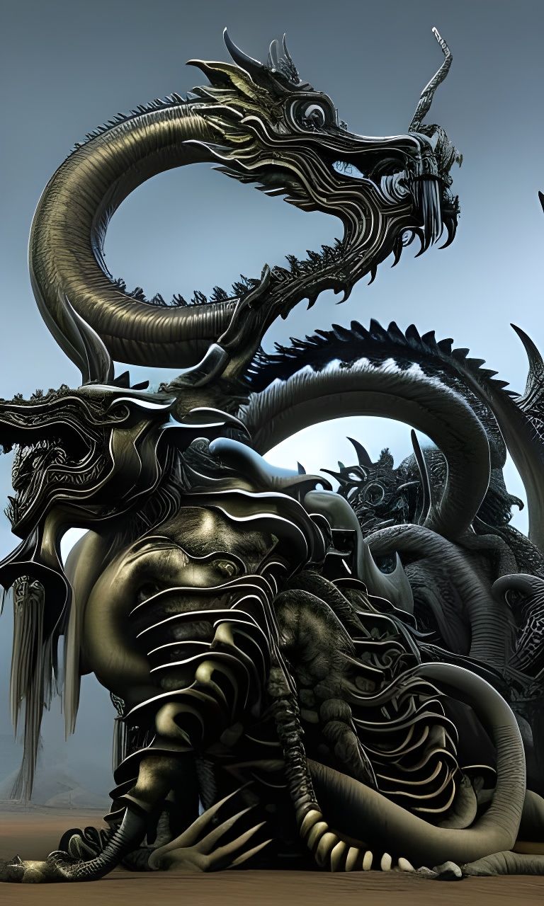 Chinese Dragon H.R. Giger Wadim Kashin Tim Burton Chinese Dragon Unreal Engine Ukiyo-e H.R...