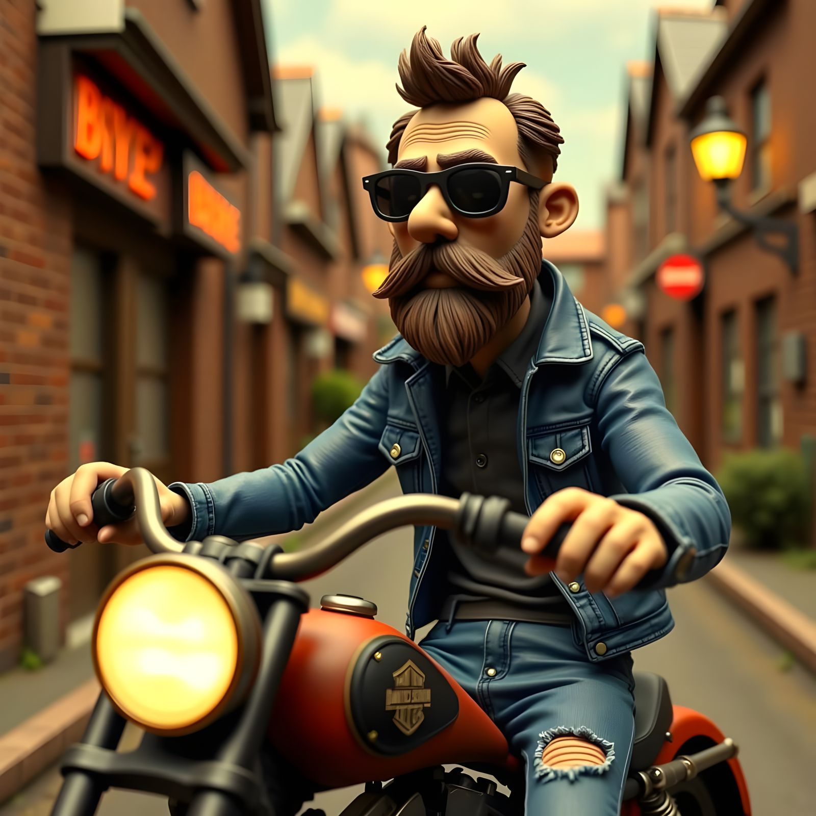Claymation Man Rides Harley in Aardman Style