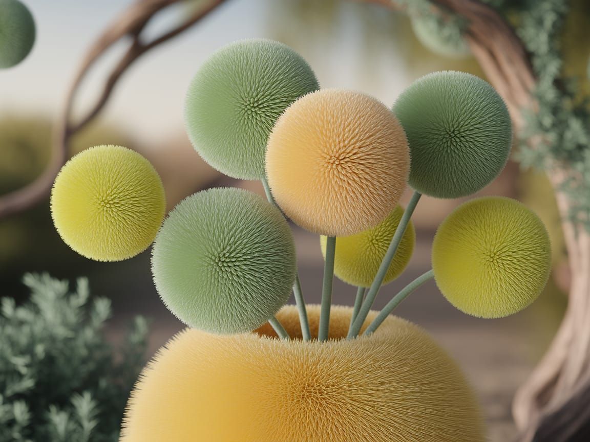 Whimsical Floral Bouquet in a Fur-Like Vase