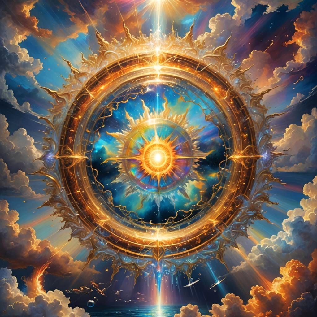 Divine Sky Spell Circle with Rainbow Energy in 8K