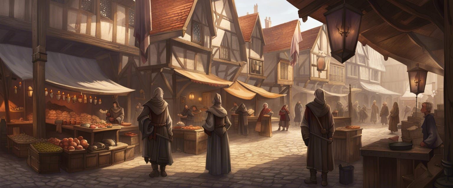 Vibrant Medieval Marketplace Concept Art