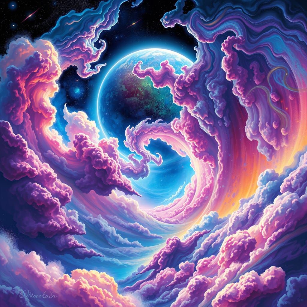 Cosmic Nebula Shield in Vibrant Iridescent Colors