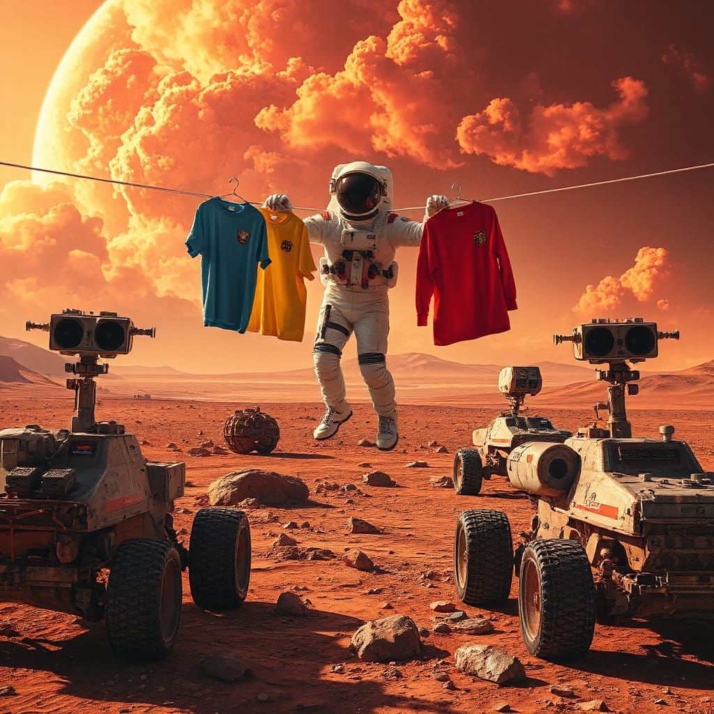 Astronaut's Laundry Day on Mars in Sci-Fi Realism