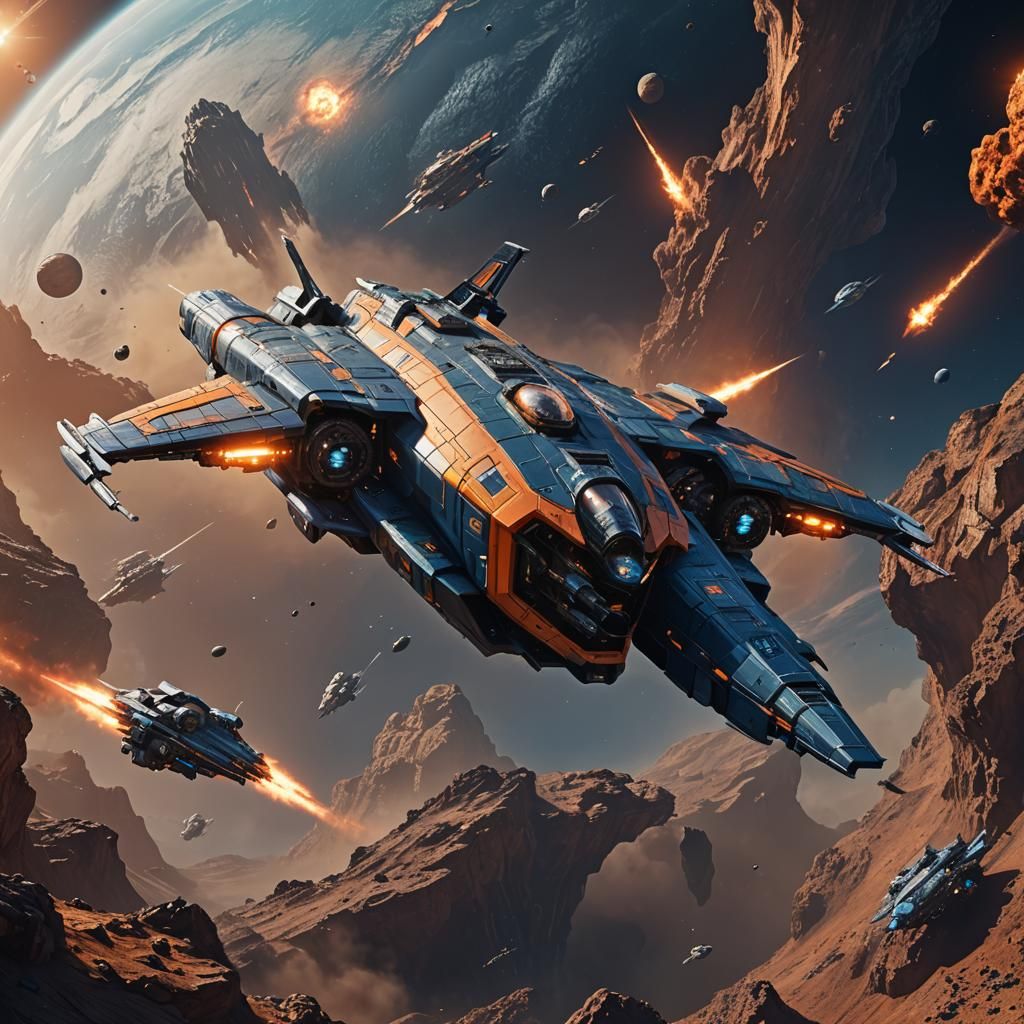 Military Spaceship Attacks Planet R16 in Sci-Fi Style