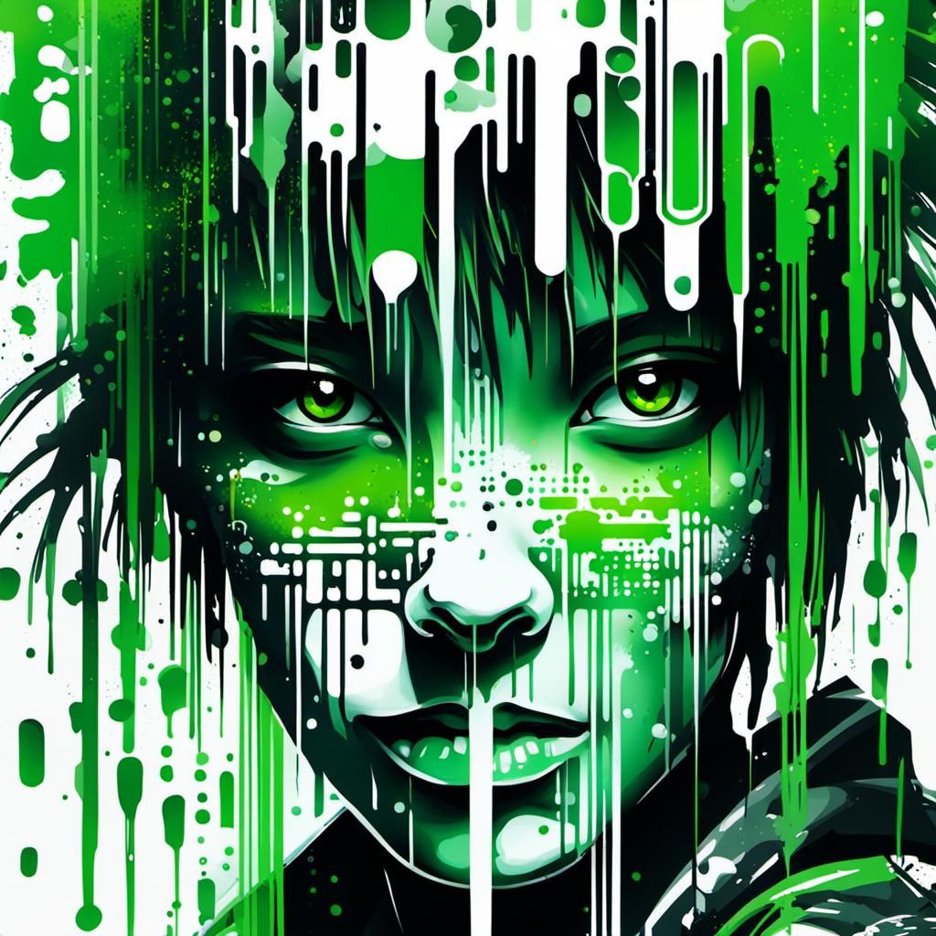 Monochrome Matrix Dream in Glitch Street Art Style