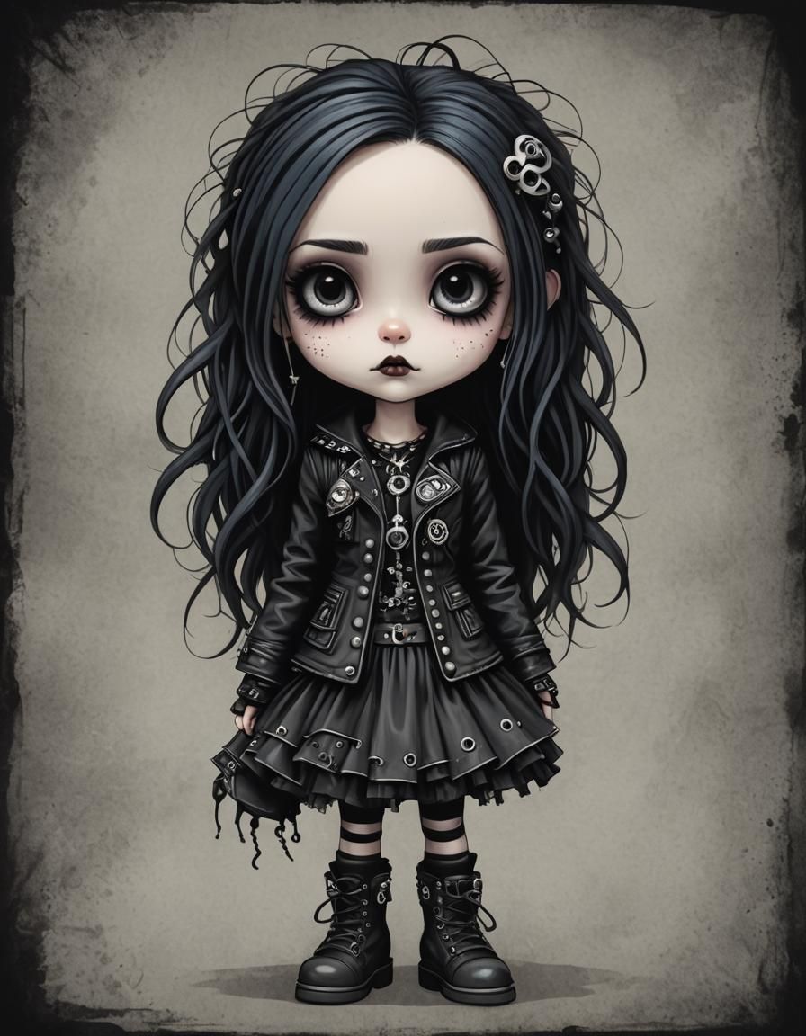 Chibi Punk Rocker in Tim Burton Style