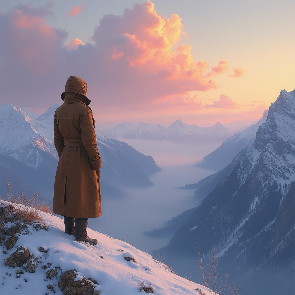 Mountain Figure at Dawn in Romantic Style