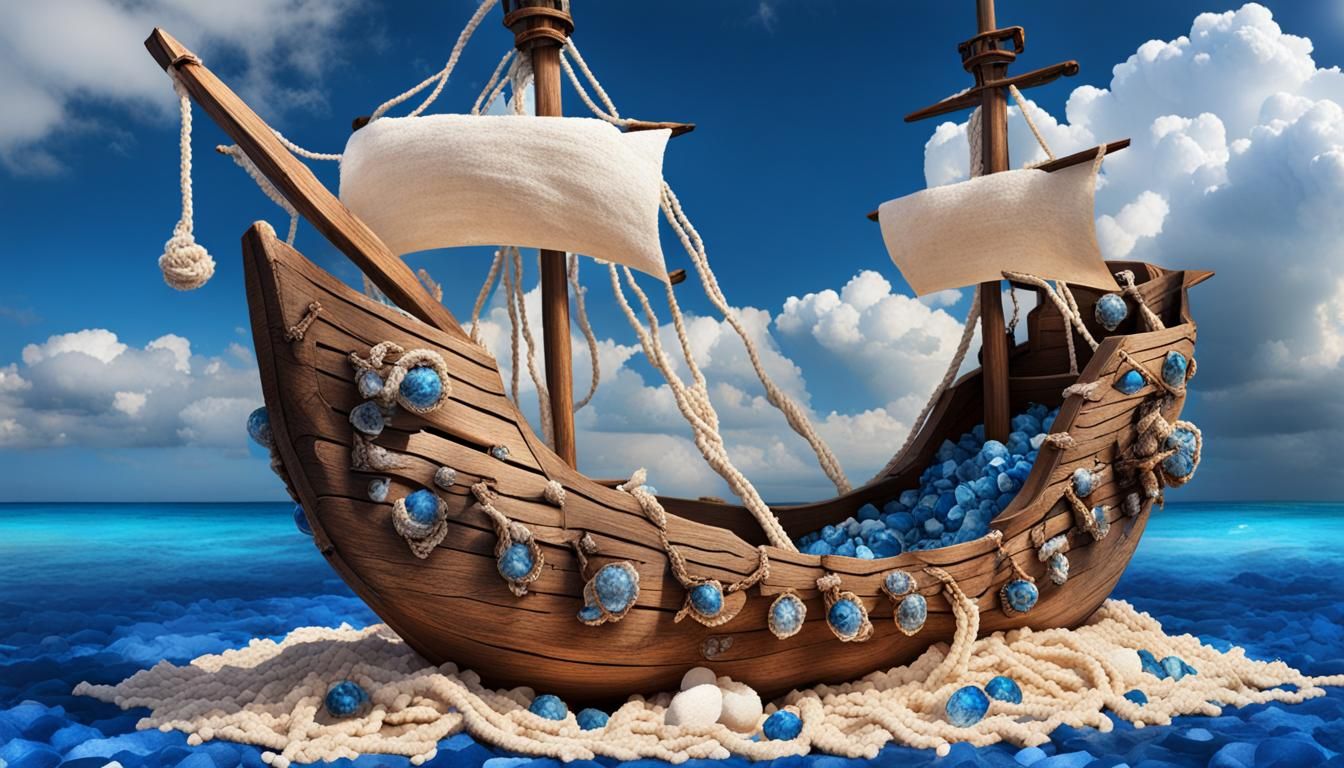 Handcrafted Pirate Ship Made of Rope and Wood