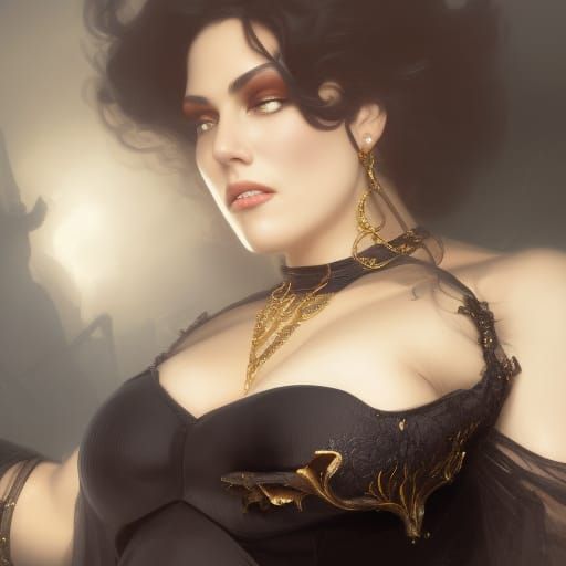 Gothic Goddess with Golden Jewelry