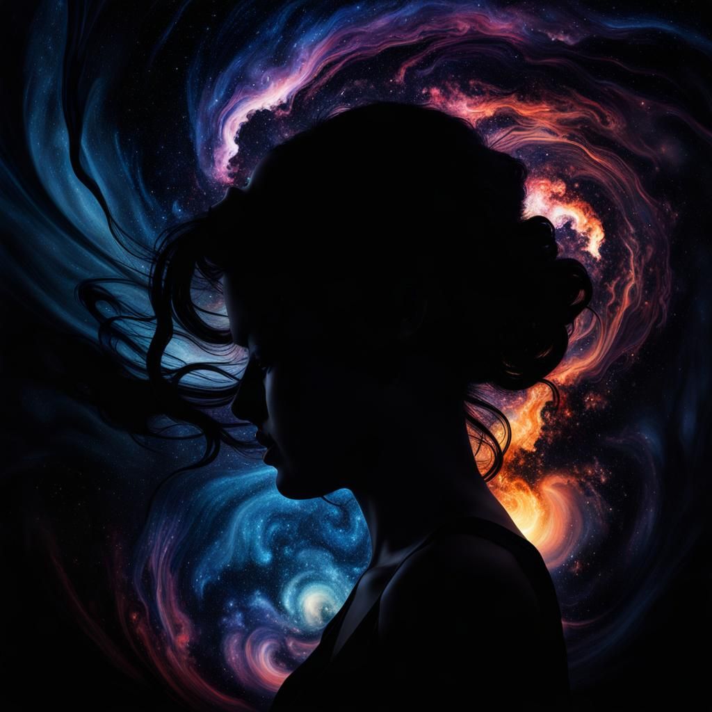 Hyperrealistic Sunset Silhouette with Galaxy Colors