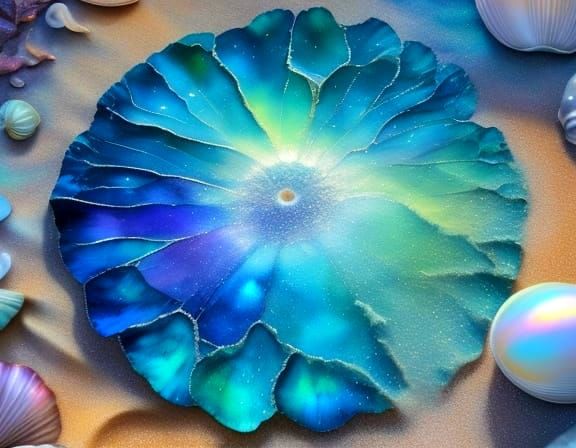 Iridescent Seashell on Sandy Beach