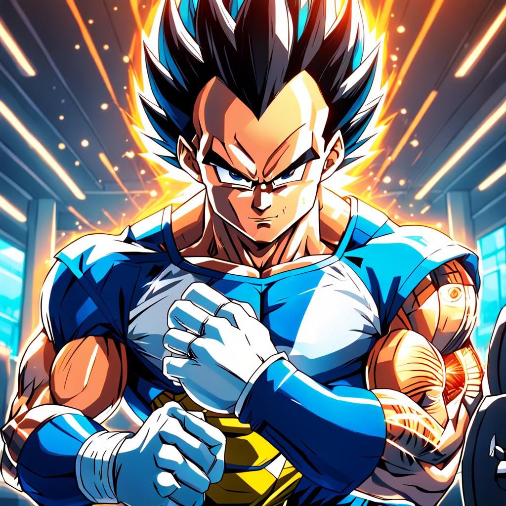 Vegeta Flexing Muscles: Dynamic Anime Illustration