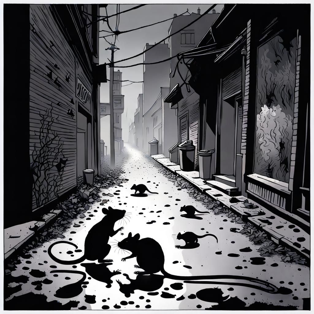 Rats in Fog: A Photorealistic Black and White Scene