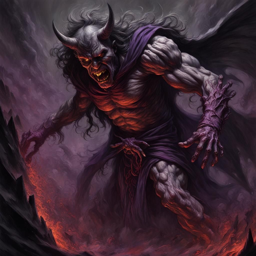 Infernal Devil in Hyperdetailed Charcoal Drawing