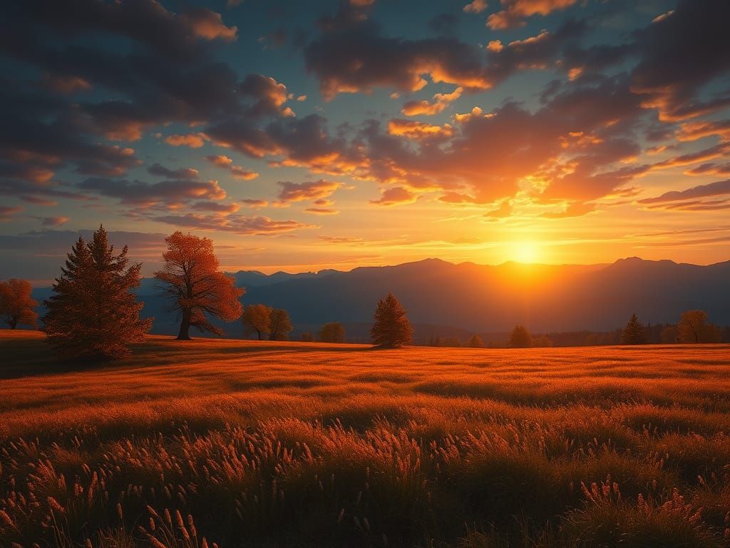 Autumn Meadow Beacon in Dramatic Sunset Light