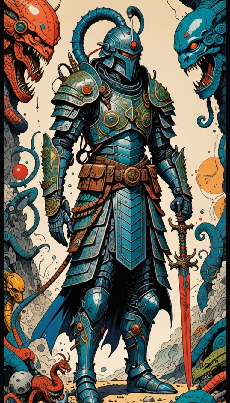 Ethereal Warrior in Serpent-Inspired Armor