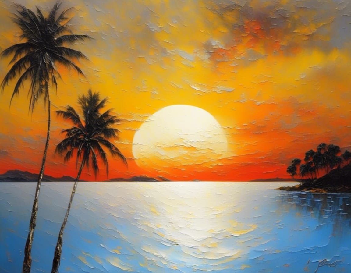 Sunset Oil Painting in Impasto Style