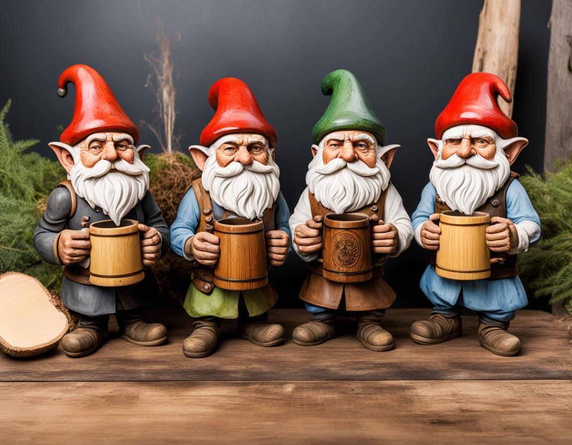 Gnome Brewers with Mug Helmets
