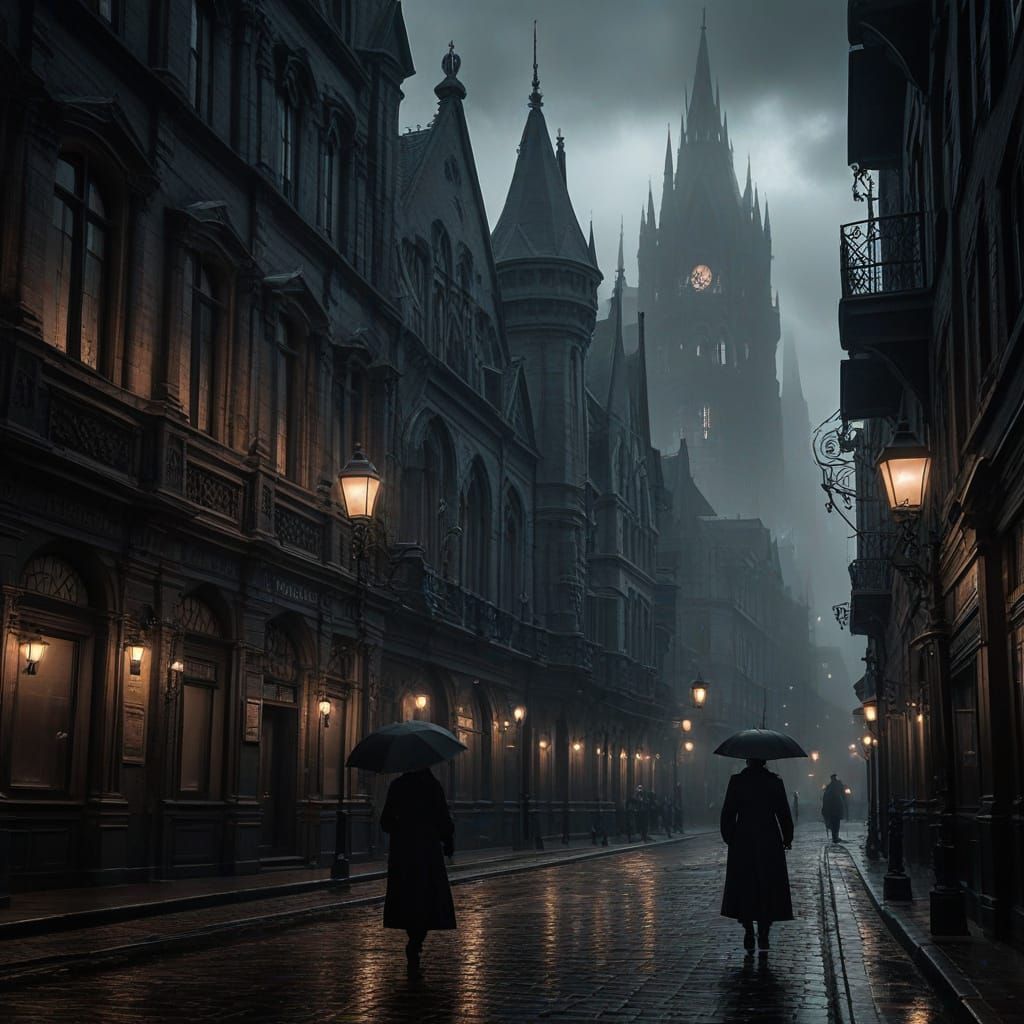 Gothic Cityscape in Dark Academia Style