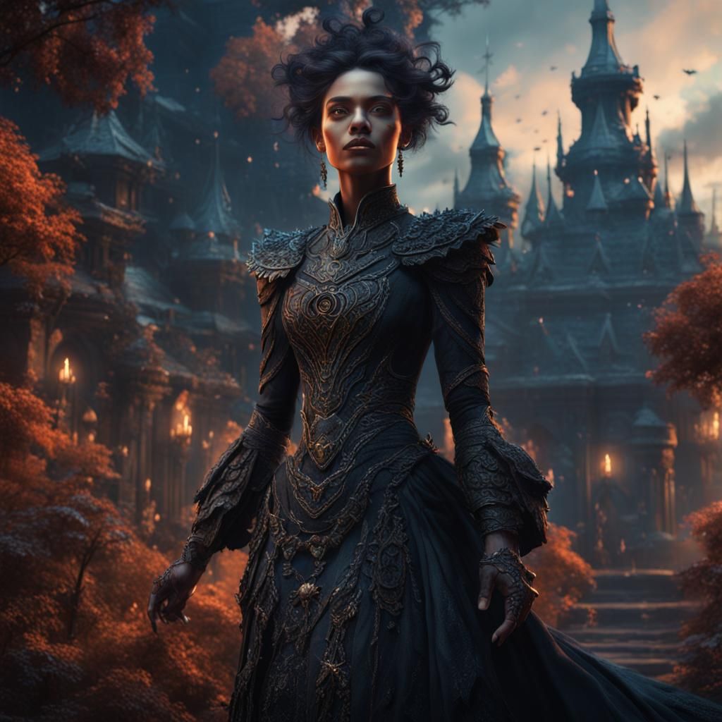 Fantastical Dark Lady in Detailed Matte Painting