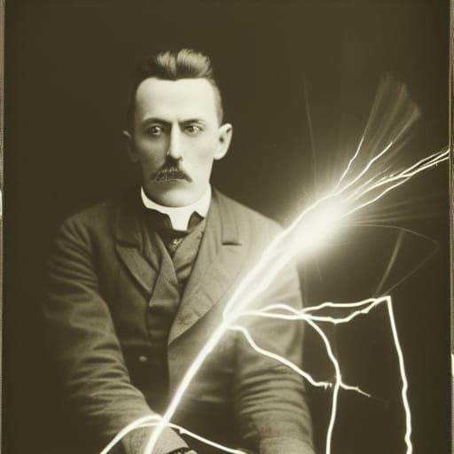 Nikola Tesla and Crackling Generator, Vintage Photo