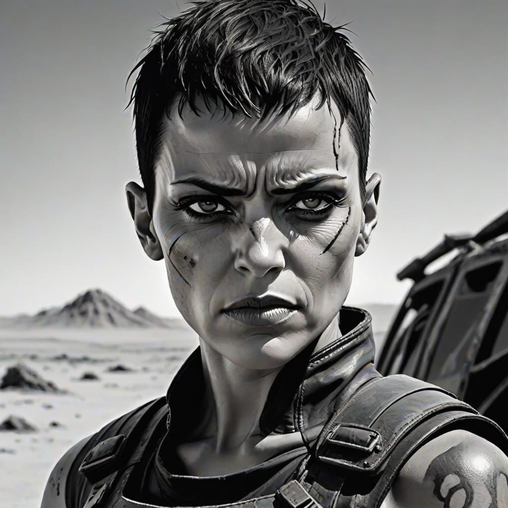 Furiosa in Noir Style Comic Art