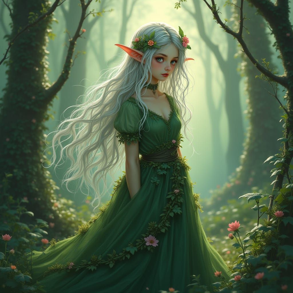 Ethereal Forest Elf in Misty Clearing