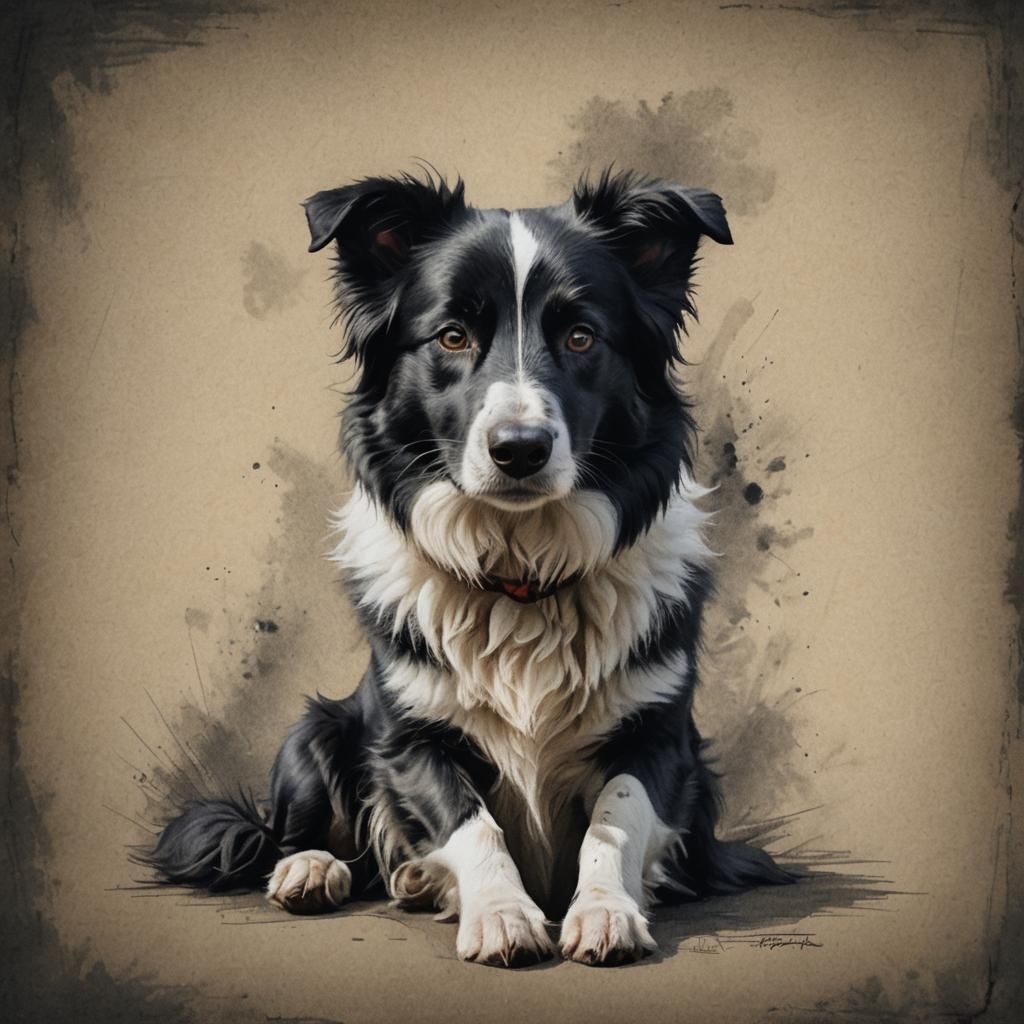 Dreamlike Border Collie Portrait in Pencil and Charcoal