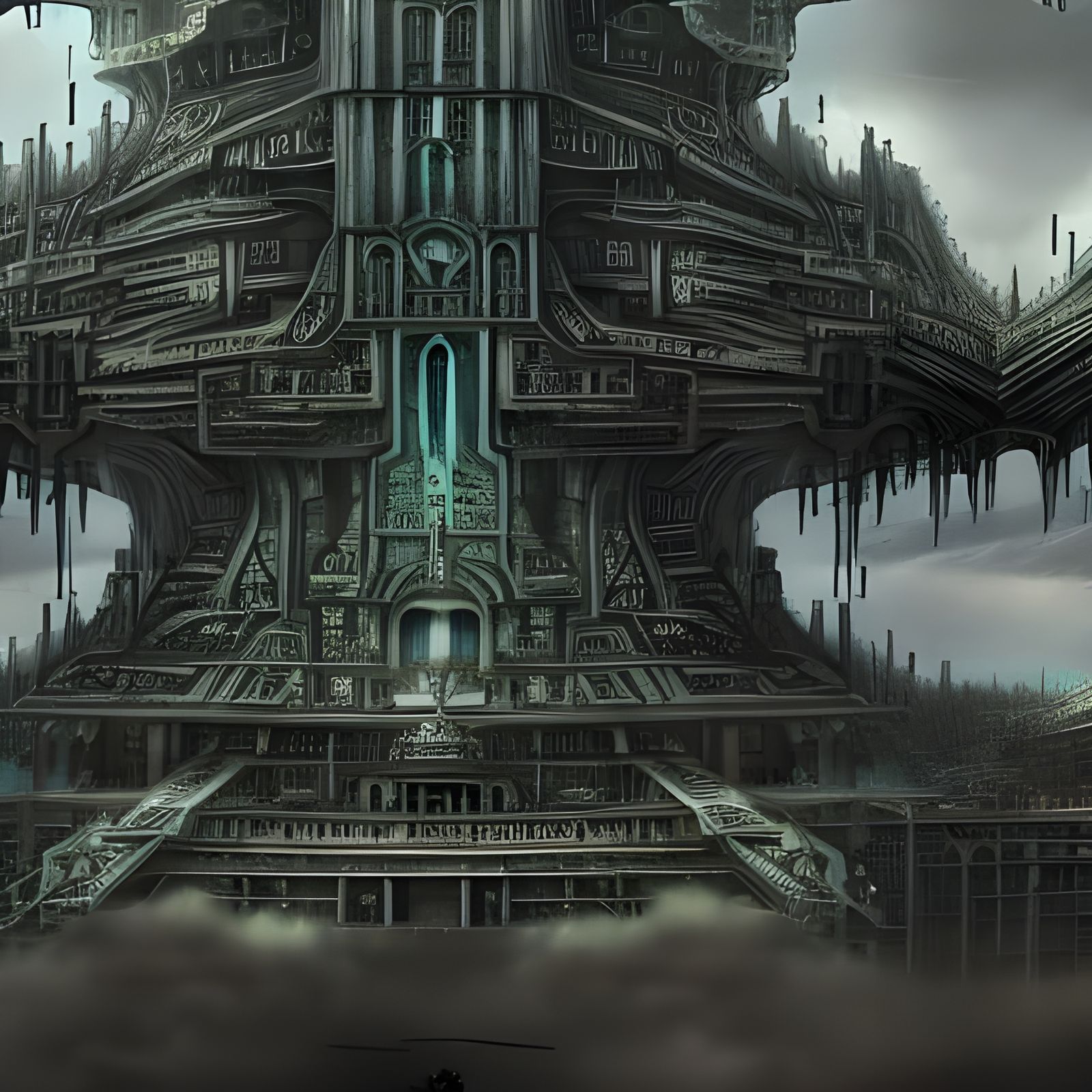 Sci-Fi Tower of Babel in Dark Fantasy Style