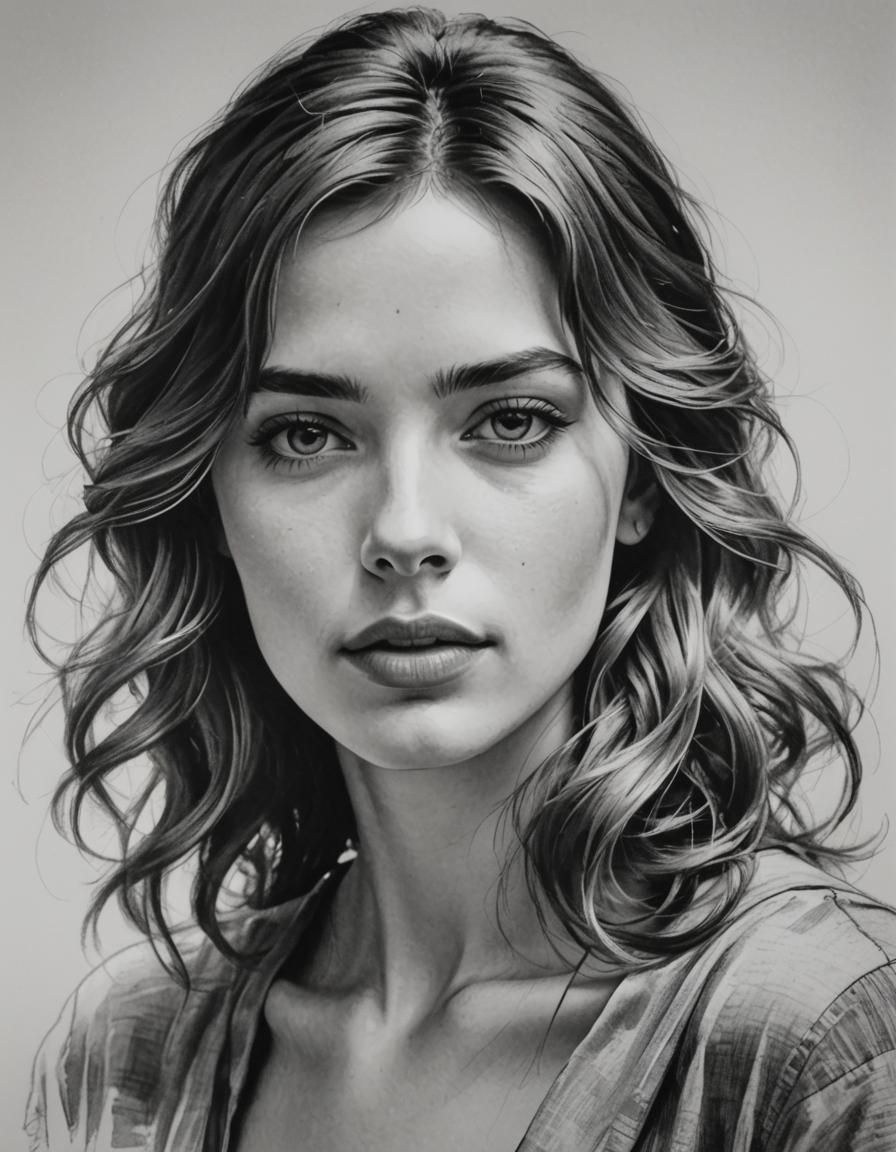 Realistic Sketch of a Beautiful French Woman
